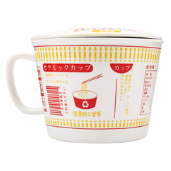 Ceramic Instant Noodle Bowl with Lid, Red 1 count*24 pack