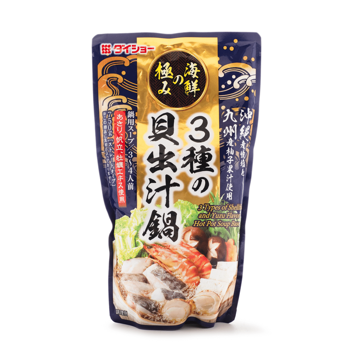 ダイショー あさり・帆立・牡蠣 3種の貝出汁 鍋スープ(九州産柚子果汁使用) 750 グラム
