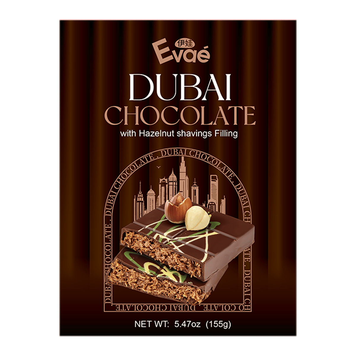 Evae Dubai Chocolate with Hazelnut Shaving Filling 155 g
