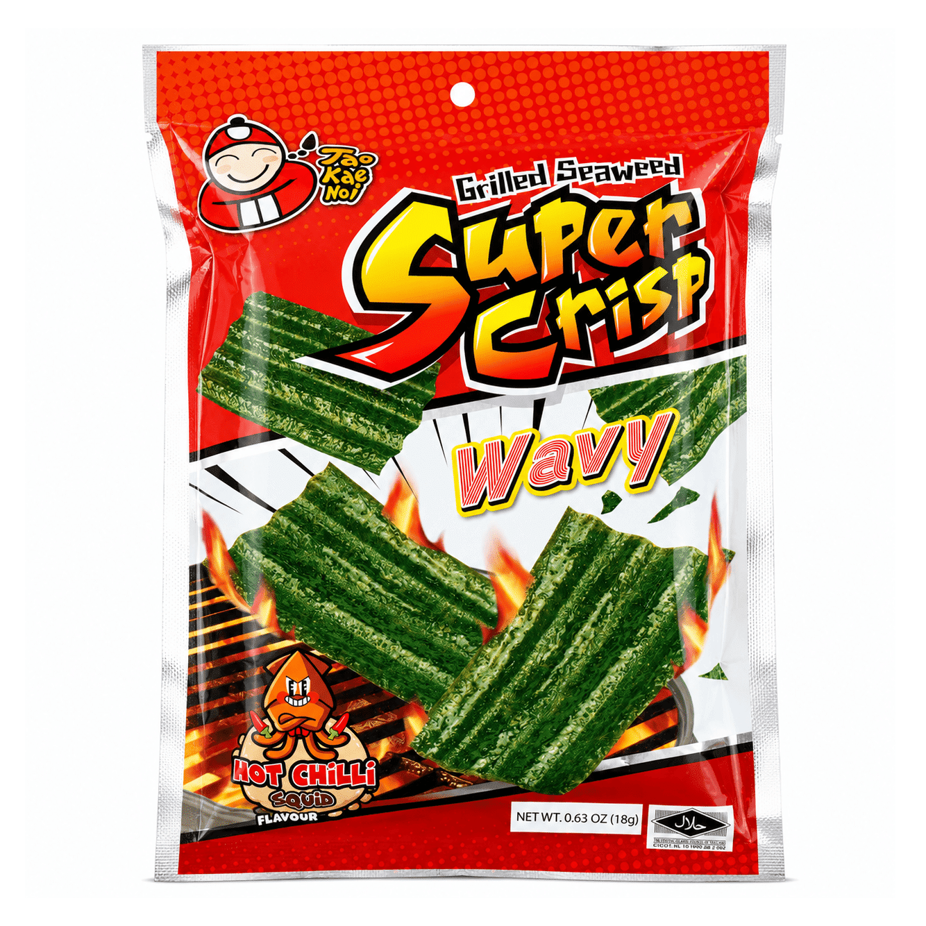 TAO KAE NOI Super Crispy Grilled Seaweed, Hot Chili Squid Flavor 24 g