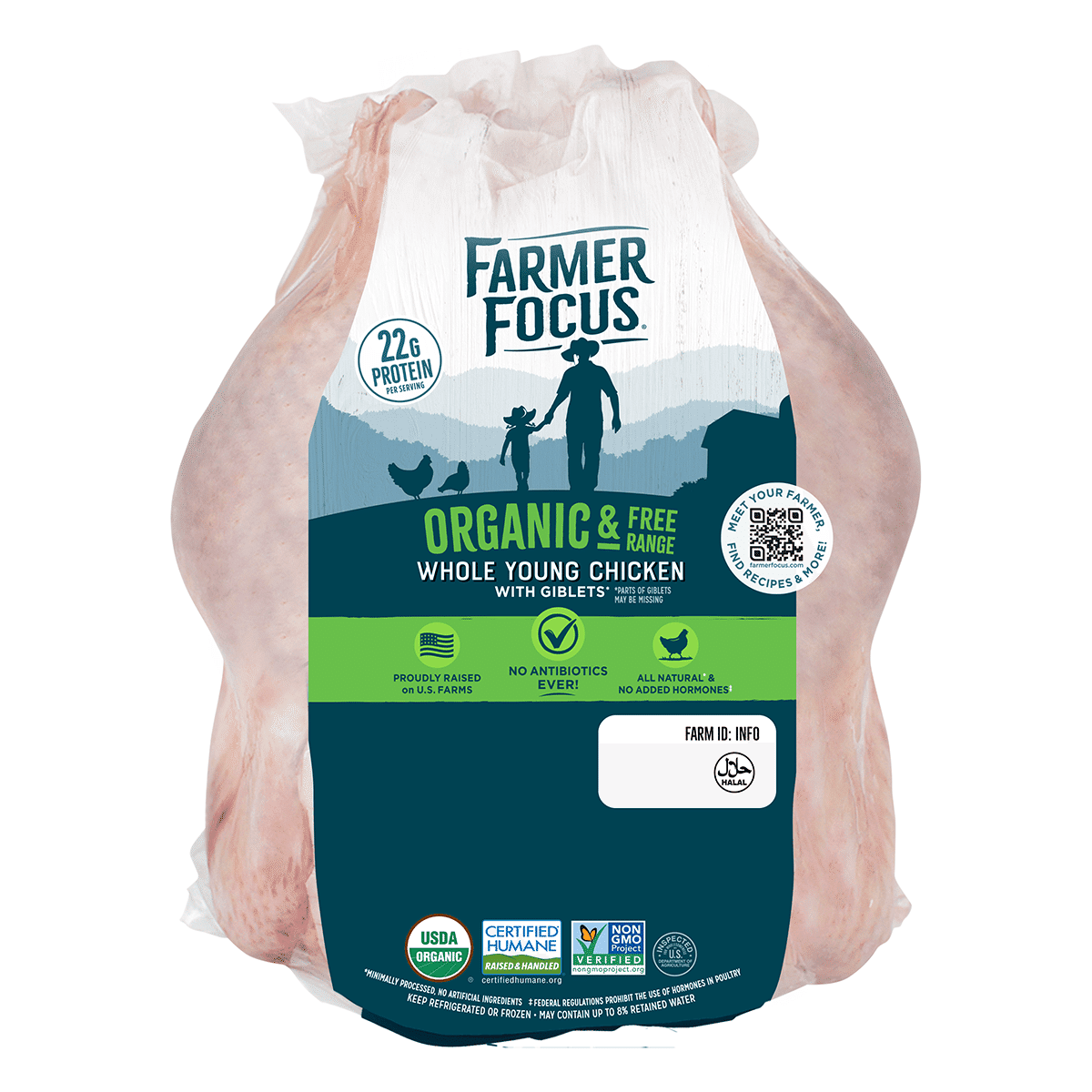 Organic & Free Range Chicken Whole,Halal,Frozen 4-5 lb