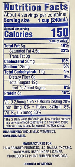 Lala UHT Whole Milk 33.8 fl.oz