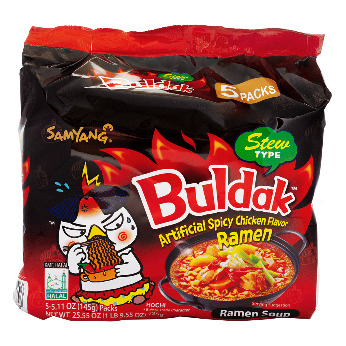 Ramen Buldak Tipo Estofado, Sabor Pollo Picante Samyang 5.11 onza(s)*5 unidad