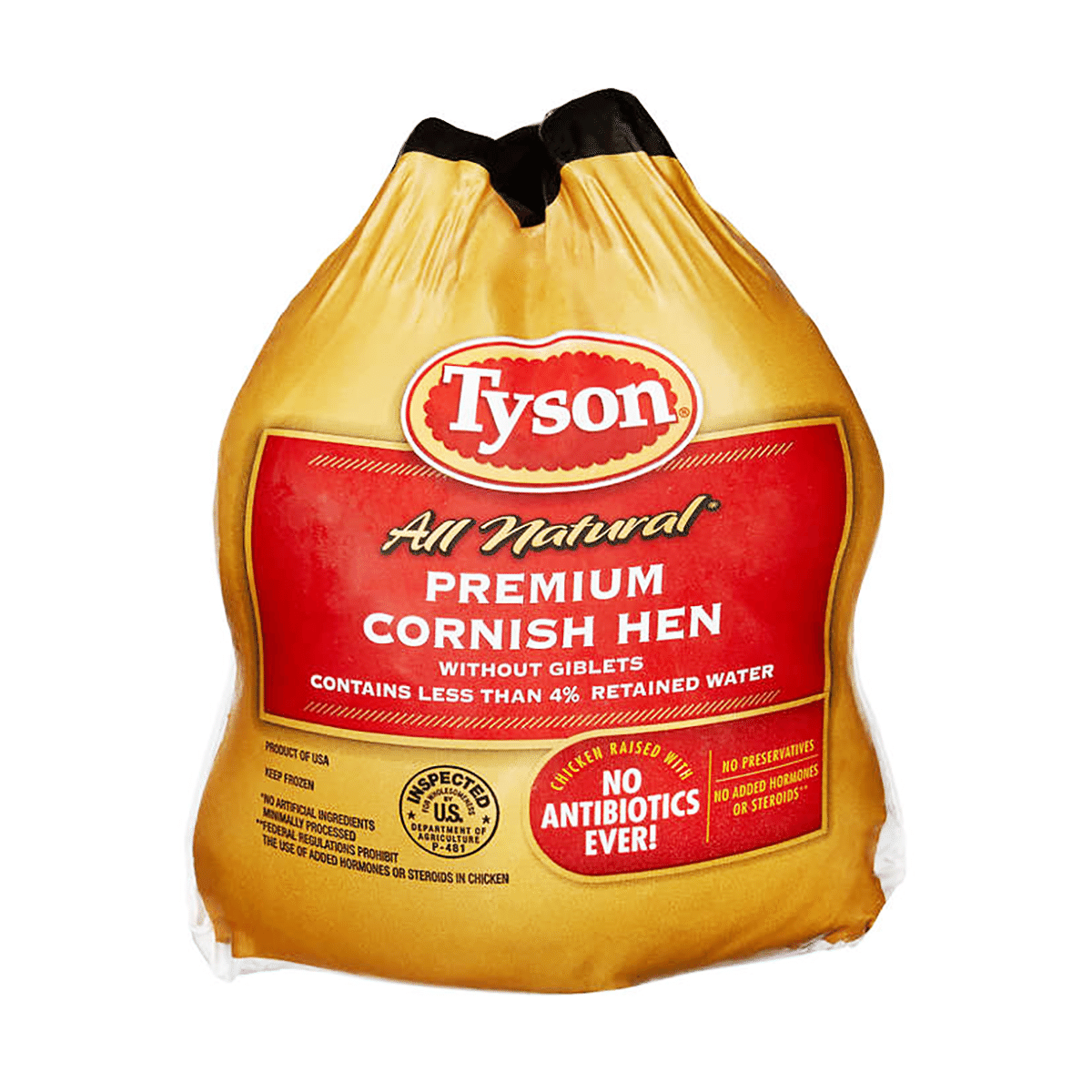 Gallina Cornish Premium Todo Natural Tyson, Congelada 1.5 lb