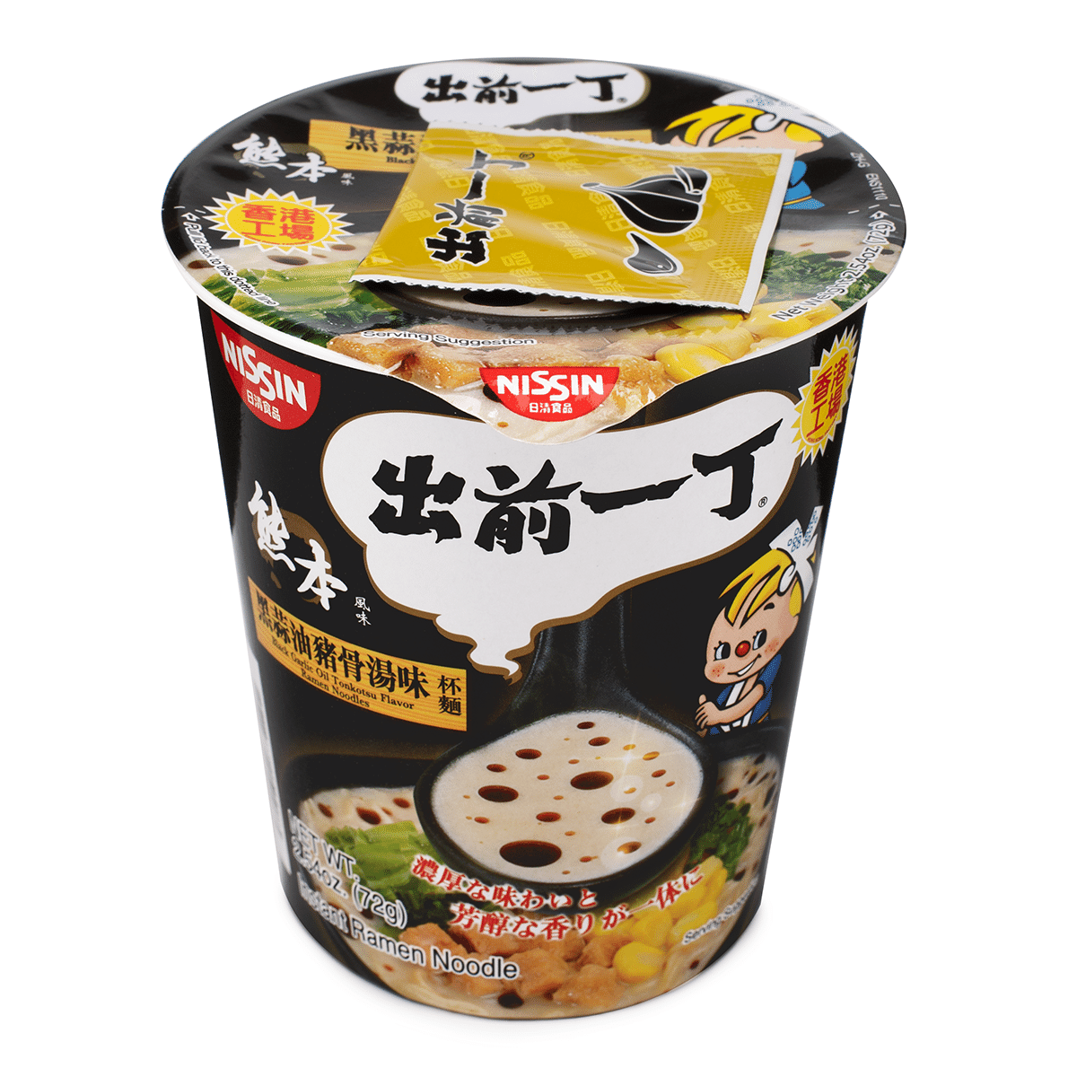 นิสชิน เดมาเอะ อิชชโช รสทงคตสึ น้ำมันกระเทียมดำ (แบบถ้วย) 72 g