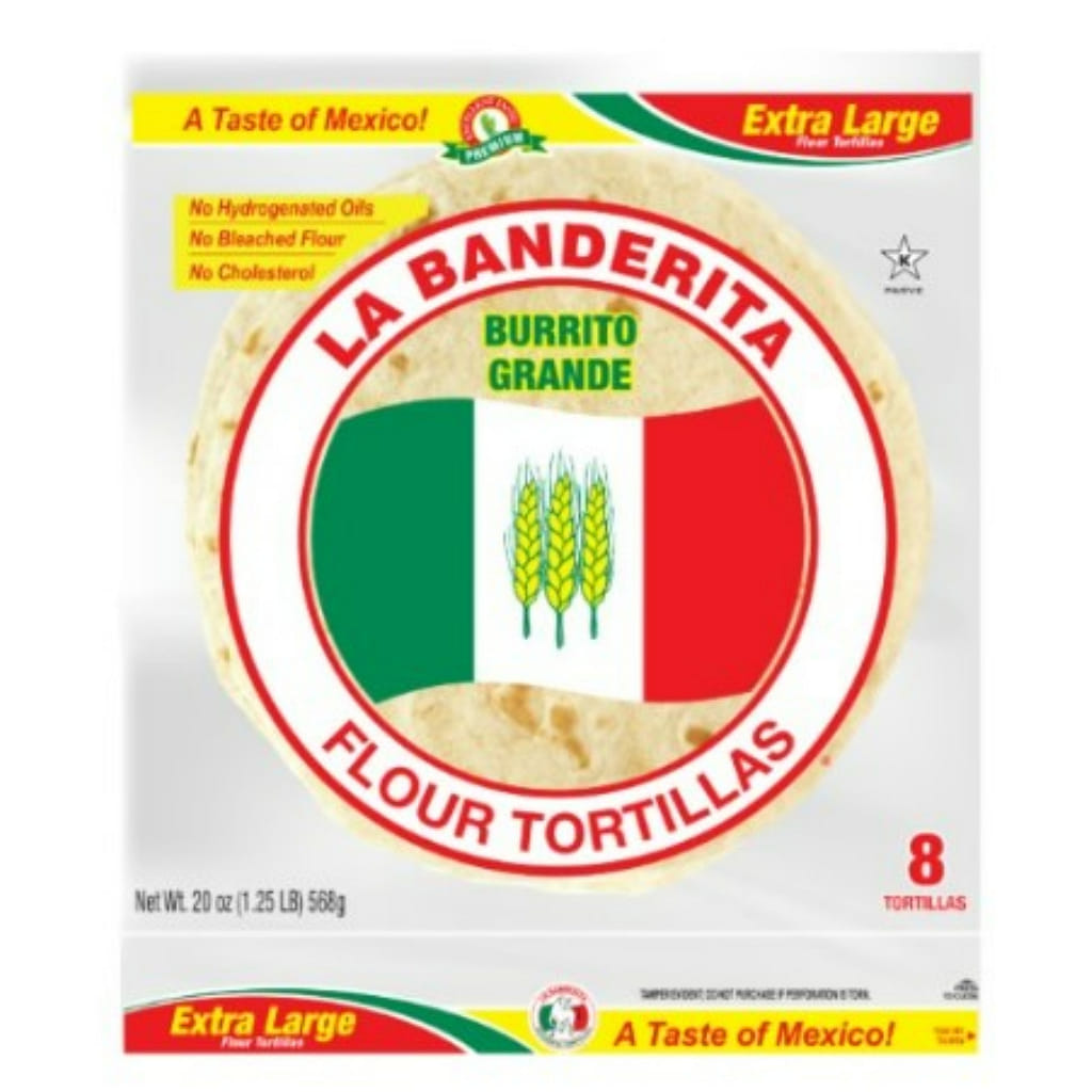 La Banderita แป้งตอร์ติญ่าแป้งสาลี ขนาดใหญ่พิเศษ XL สำหรับเบอร์ริโต 2.5 ออนซ์*8 อัน