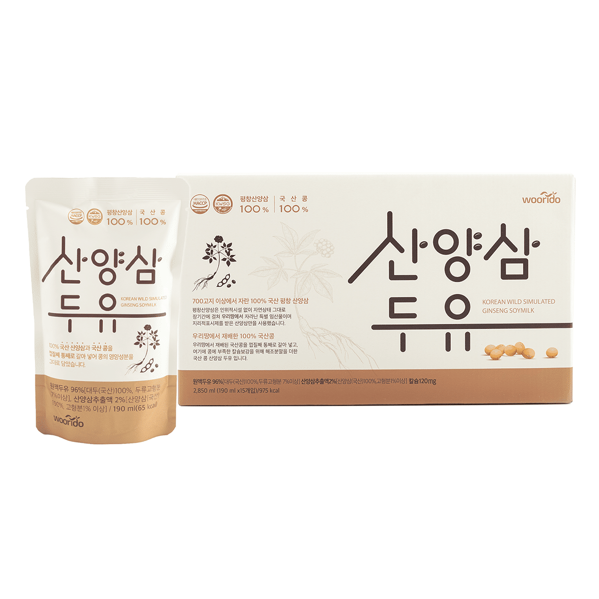 Woorido 韓国産山養参豆乳 190 ml(ミリリットル)*15 パック