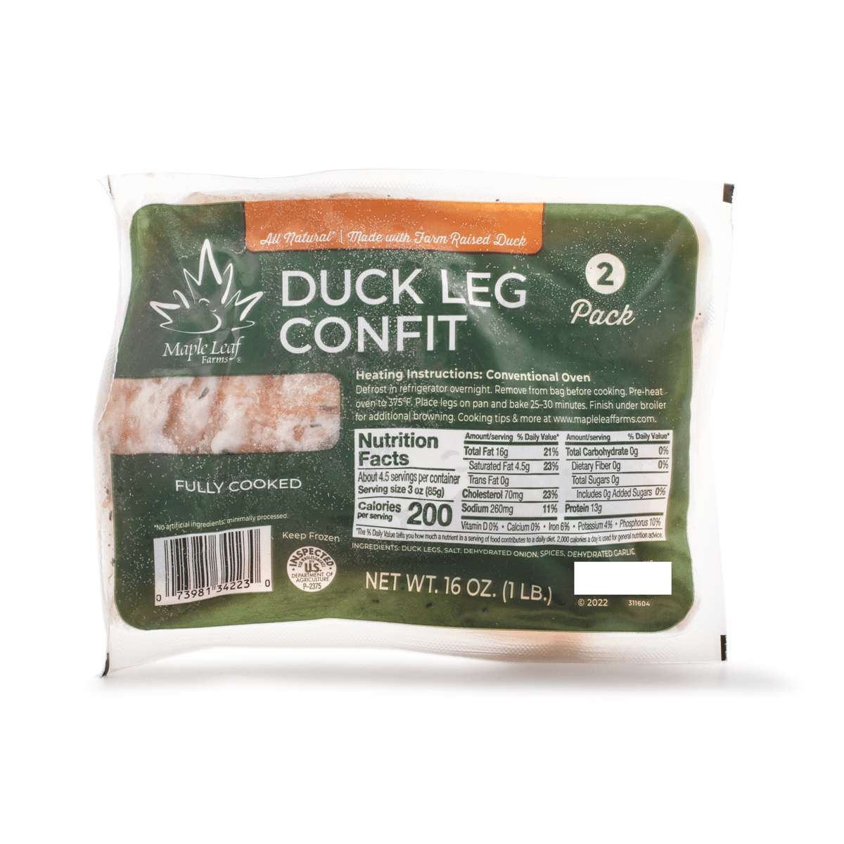 Maple Leaf Duck Leg Confit 2pcs, Frozen 16 oz