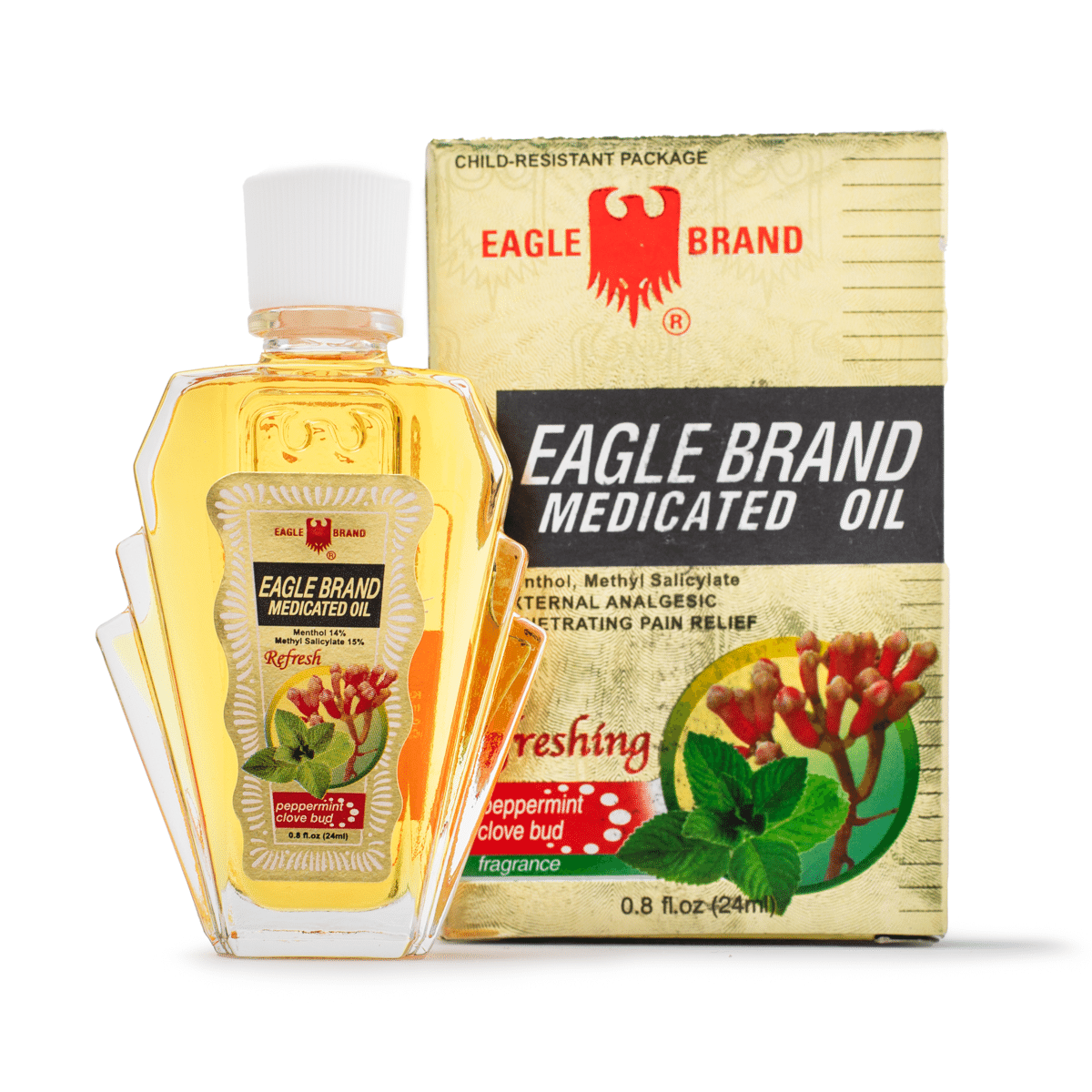 น้ำมันเหลืองตรา Eagle Brand กลิ่นเปปเปอร์มินต์และดอกกานพลู 24 มิลลิลิตร