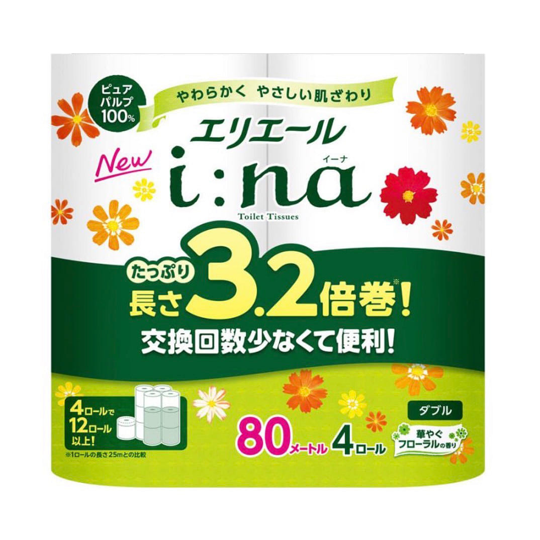 Elleair 80 meters of extra-long double-layer floral toilet paper 1 each