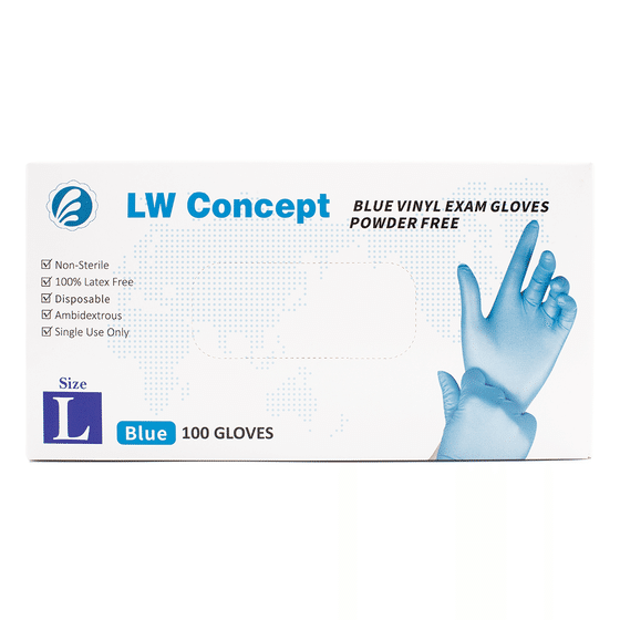 weee_grocery_LW Concept Blue Vinyl Exam Gloves, Large (100pcs) 1 box