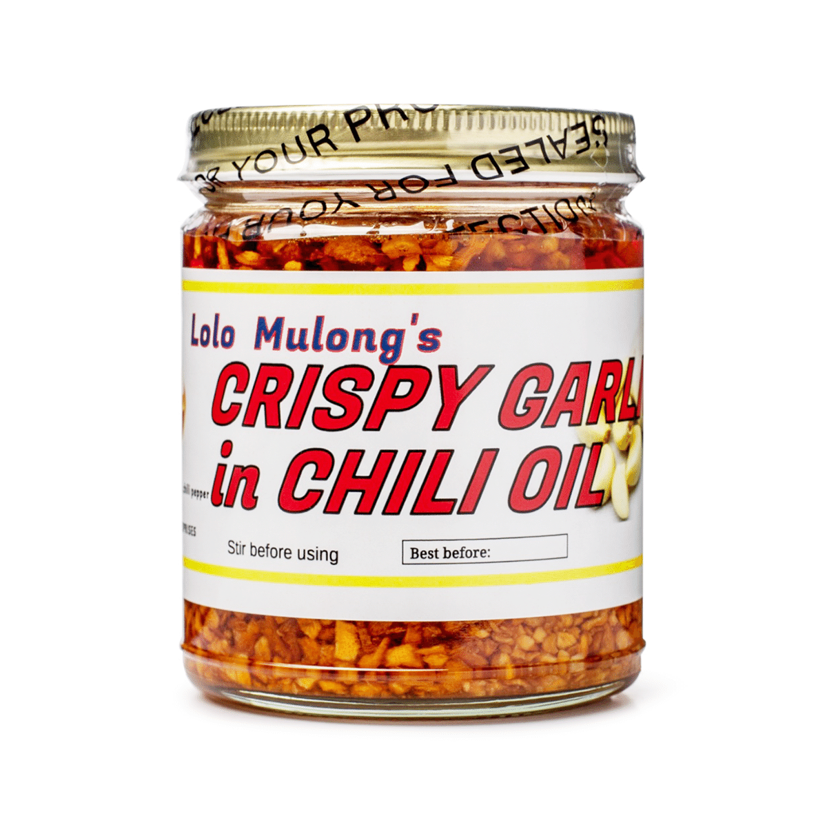 กระเทียมกรอบในน้ำมันพริกของ Lolo Mulong's รสเผ็ดอ่อน 9 oz