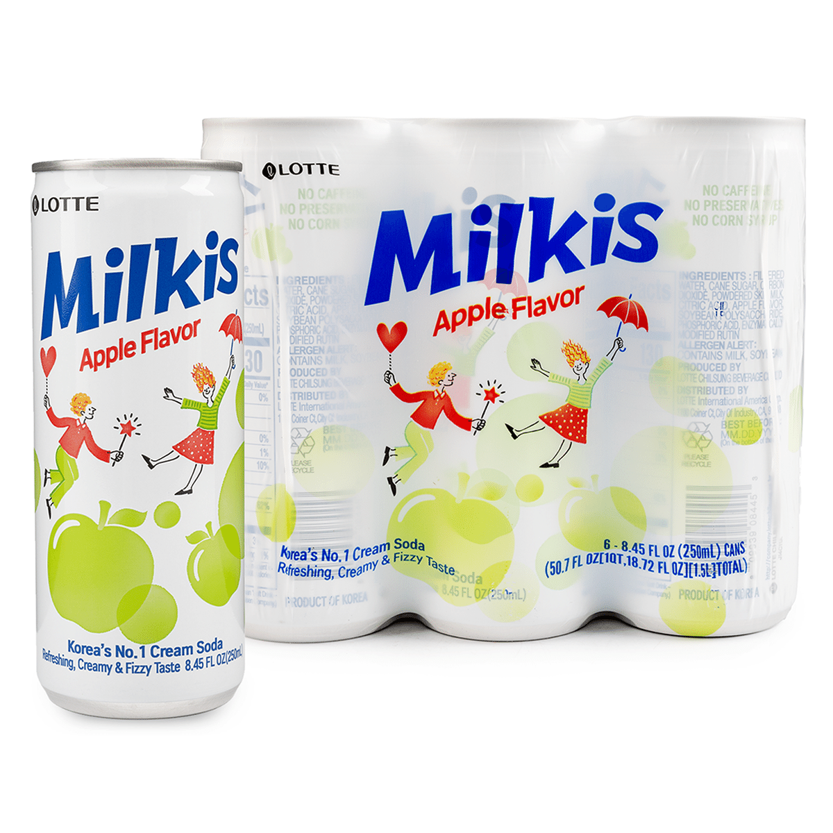 乐天 Milkis 苹果味苏打饮料 250 毫升*6 罐