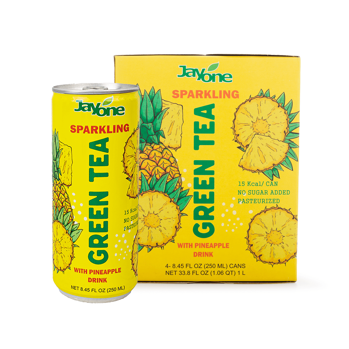 Jayone Sparkling Drink, Green Tea & Pineapple 8.45 fl.oz*4 can
