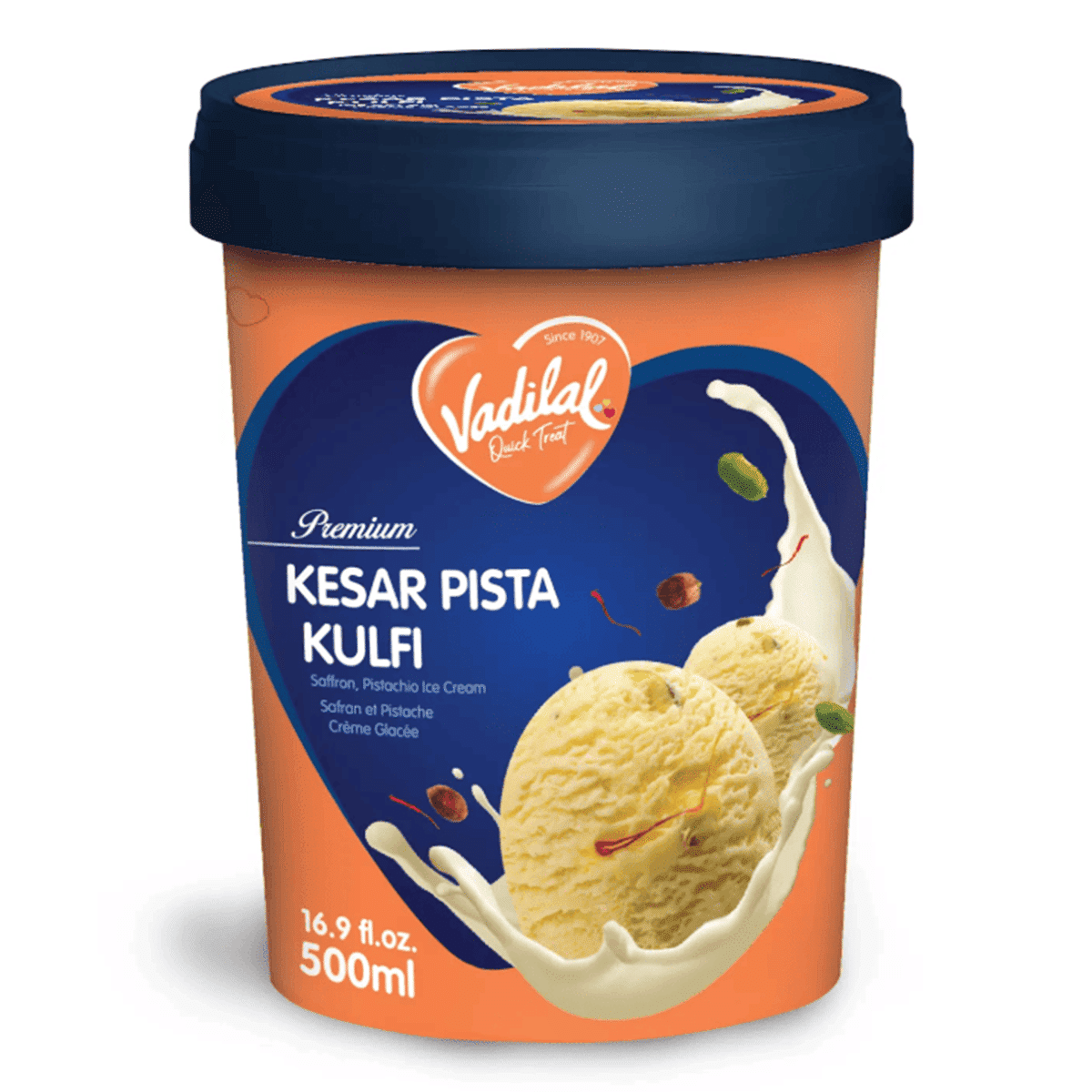Vadilal Kesar Kulfi Pista Tub, Frozen 500 ml