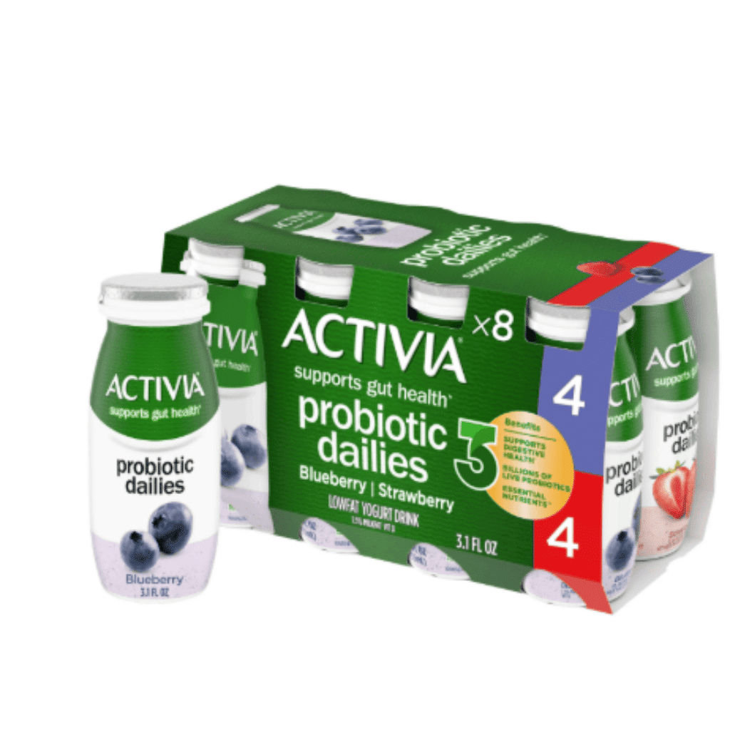 Activia โพรไบโอติก เครื่องดื่มโยเกิร์ตโพรไบโอติกไขมันต่ำ รสสตรอว์เบอร์รีและบลูเบอร์รี ขนาด 3.1 ออนซ์ (8 ขวด) 24.8 oz