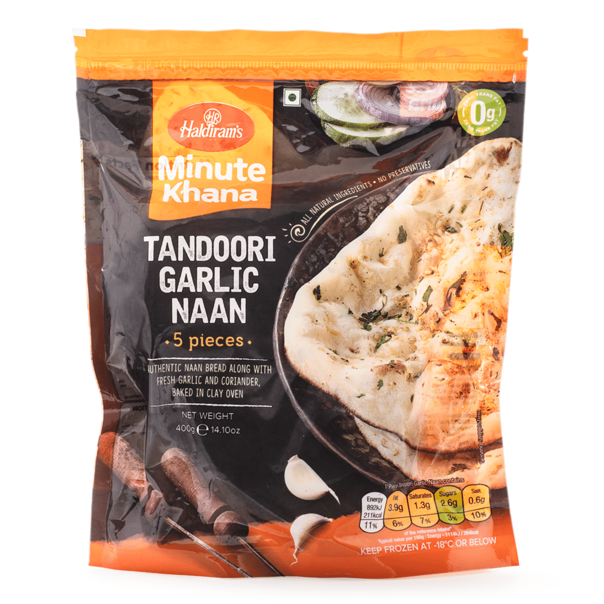 Haldiram's Tandoori Garlic Naan Frozen 5pc 400 g