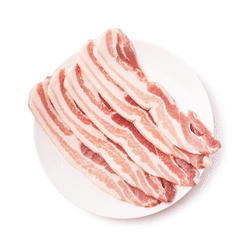 Pork Single Rib Belly Sliced 10mm, Frozen 1 lb