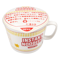 Ceramic Instant Noodle Bowl with Lid, Red 1 count*24 pack