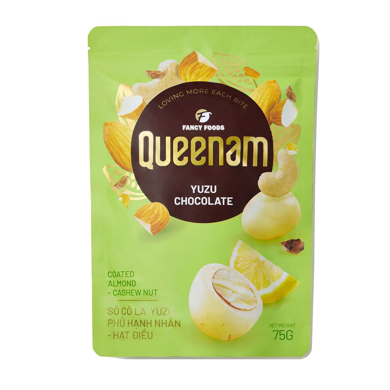 Queenam Yuzu Chocolate Coated Almond-Cashew Nut 75 グラム