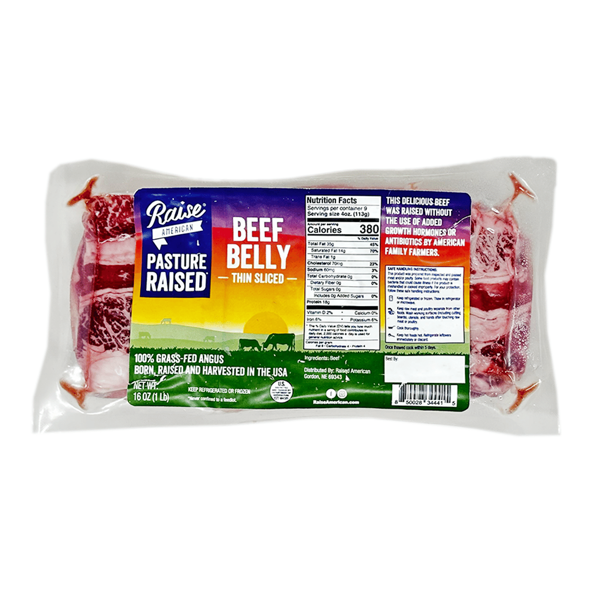 100% Grass Fed Angus Beef Belly Thin Sliced 16 オンス