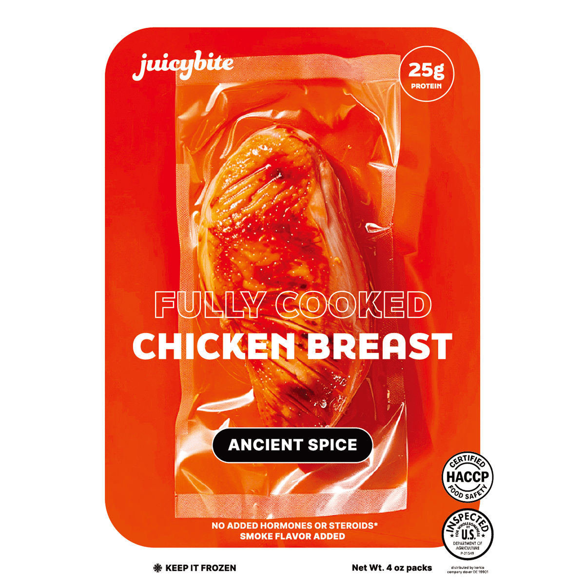 Juicybite Fully Cooked Chicken Breast Ancient Spice, Frozen 4 oz