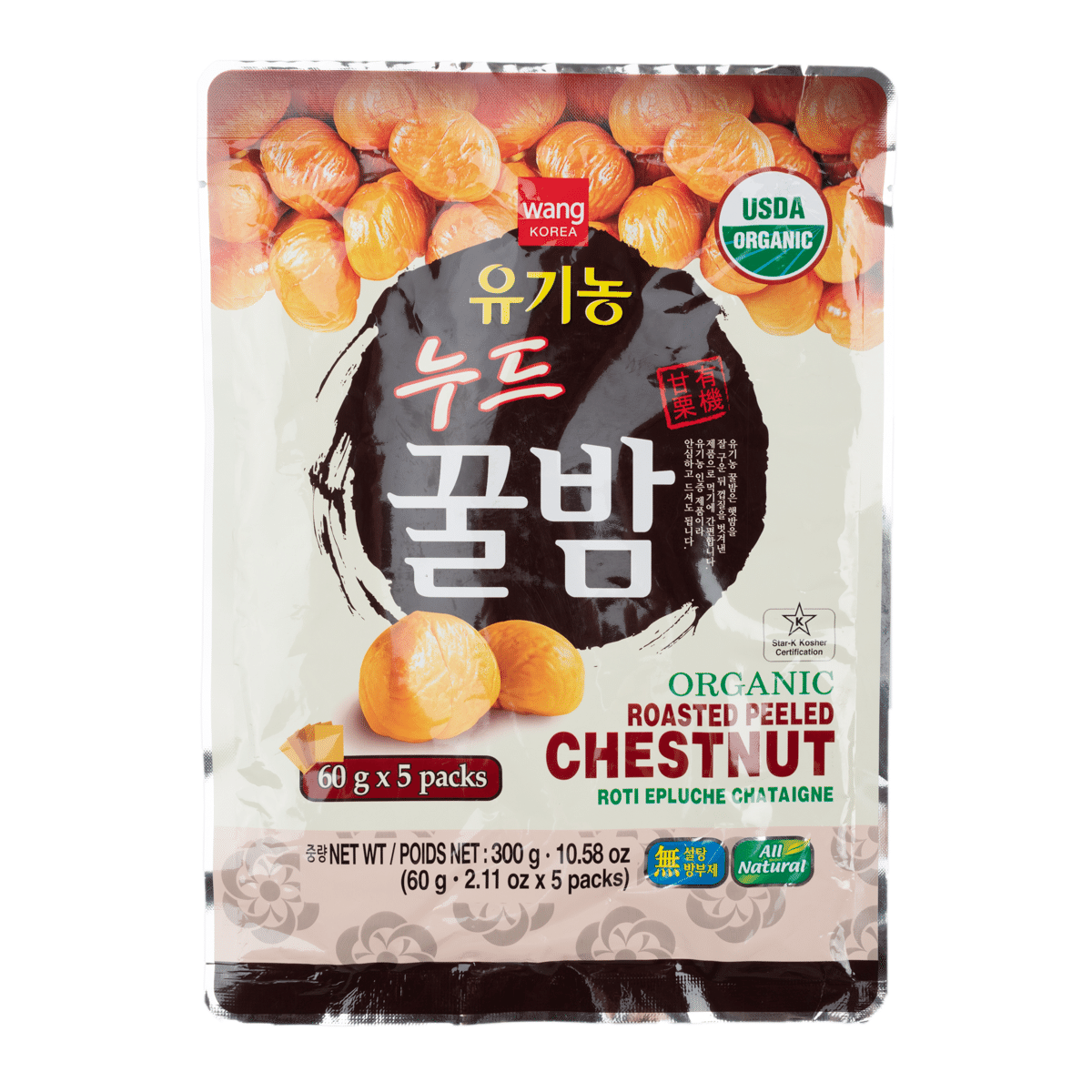 Wang Korea เกาลัดอบอินทรีย์ปอกเปลือก 60g*5 300 g