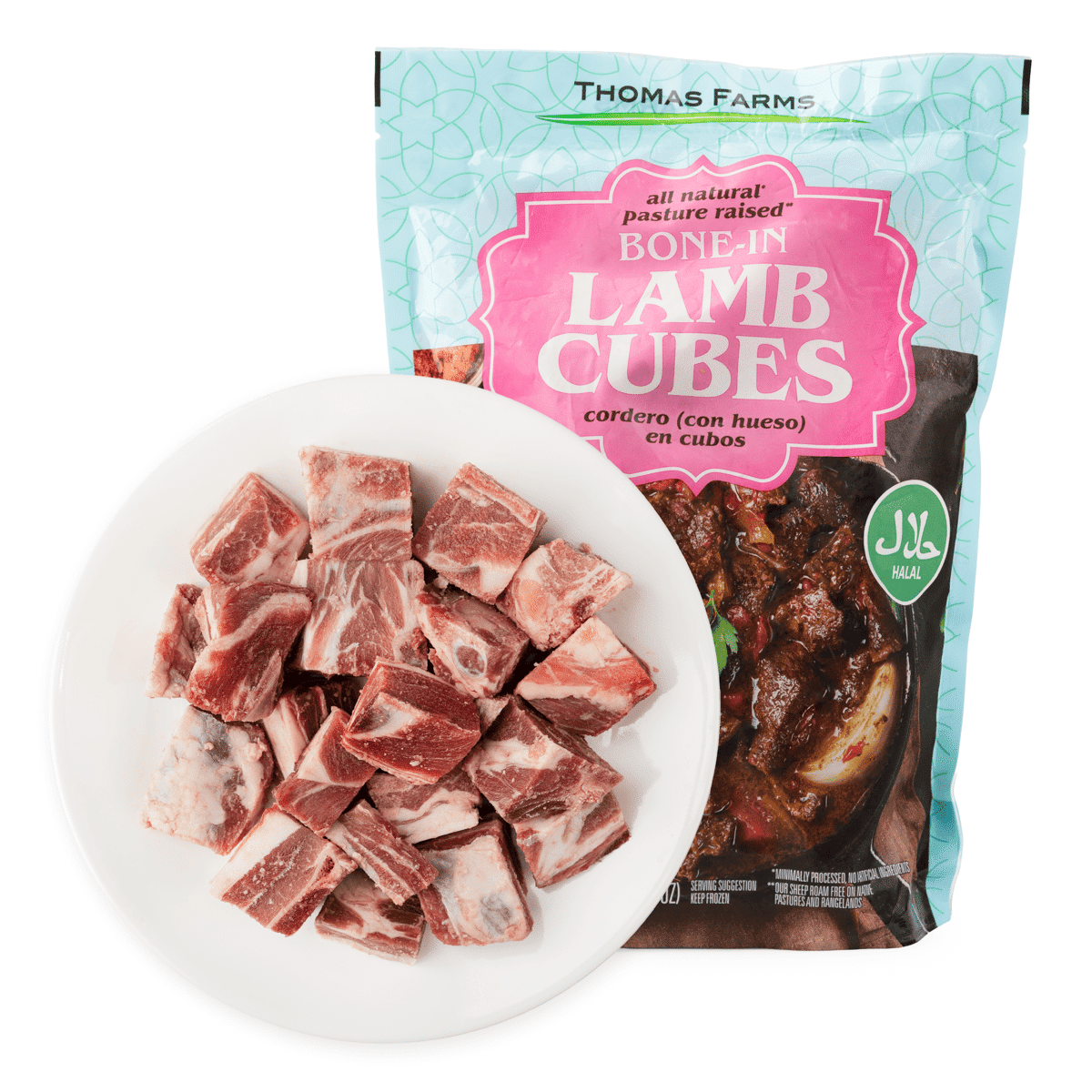 Lamb Cubes Bone-In HALAL All Natural, Frozen 2 lb