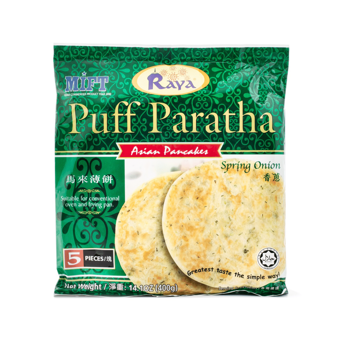 Raya Puff Paratha Spring Onion Pancake, Frozen 400 g