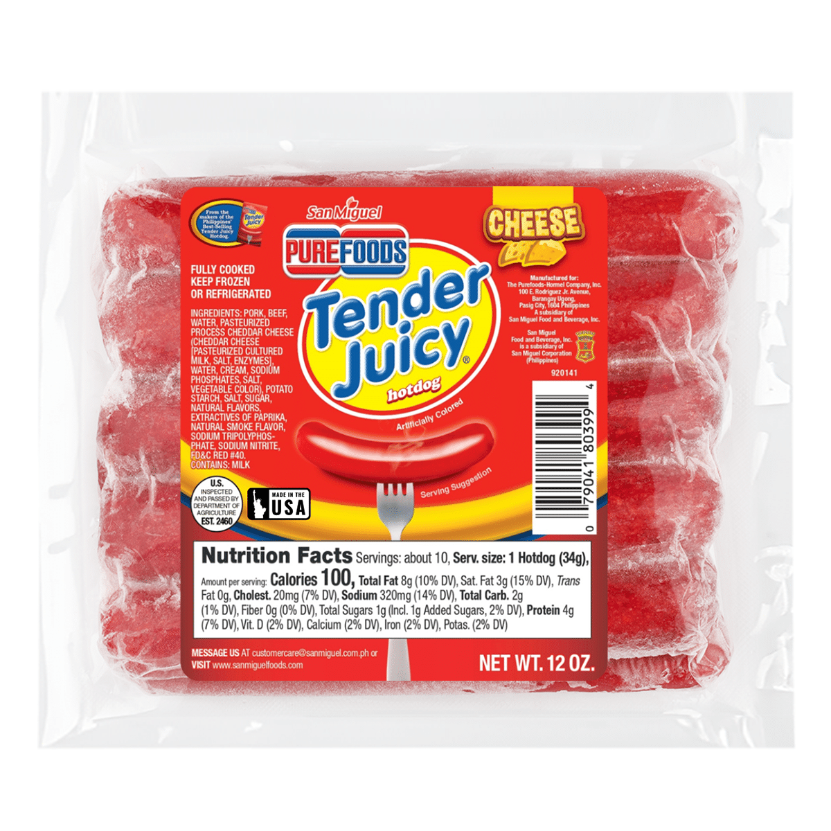 Purefoods Tender Juicy 치즈 핫도그 12 온스