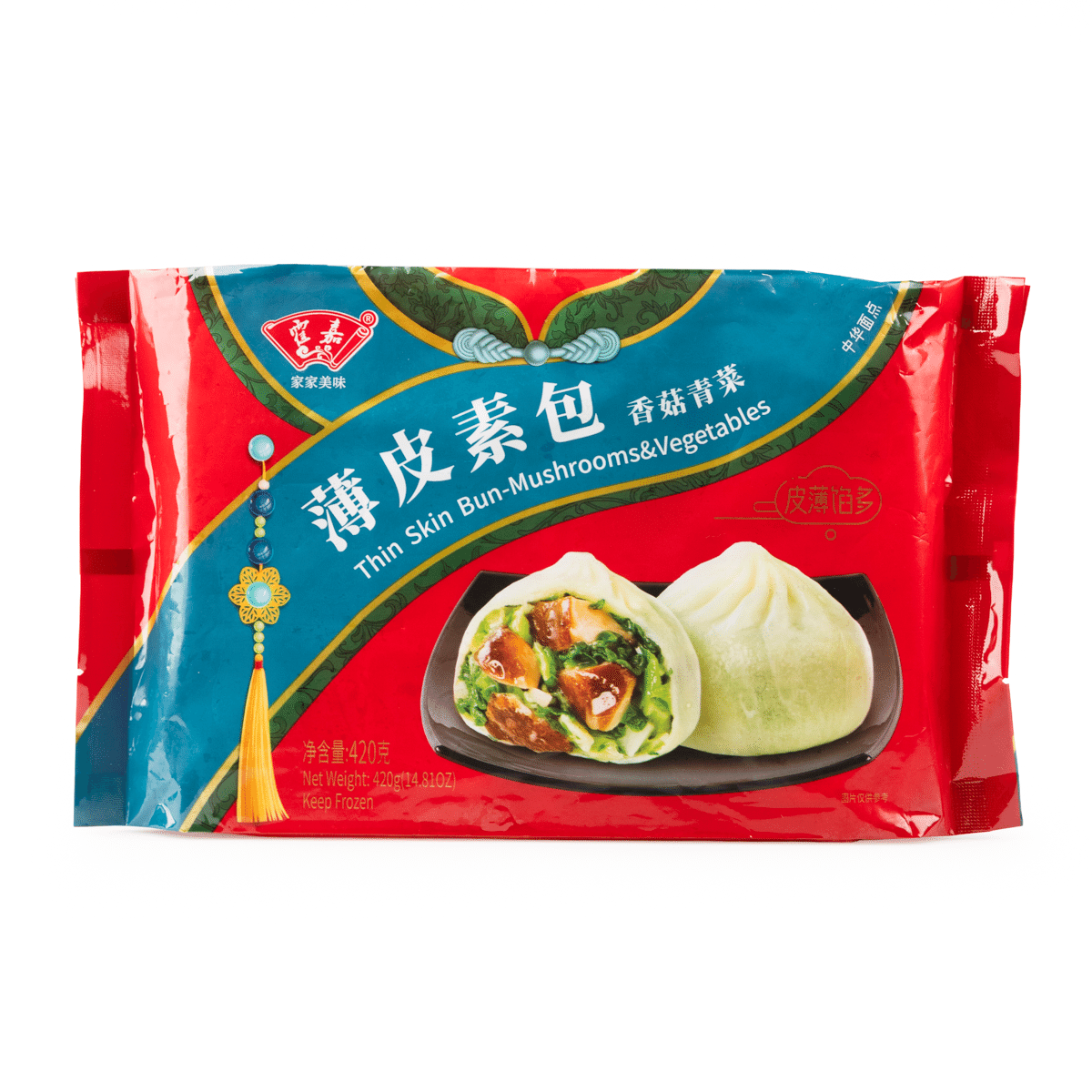 Huo Jia 얇은피 버섯·채소 찐빵 냉동 420 그램