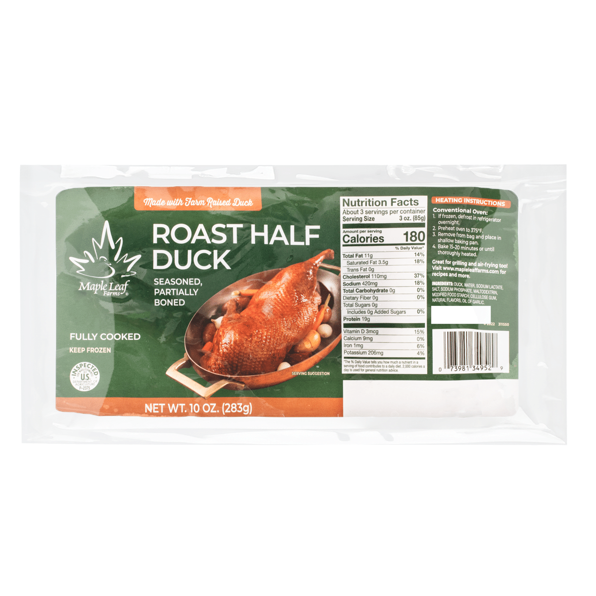 Maple Leaf Farm Roasted Duck Halves, Frozen 10 oz