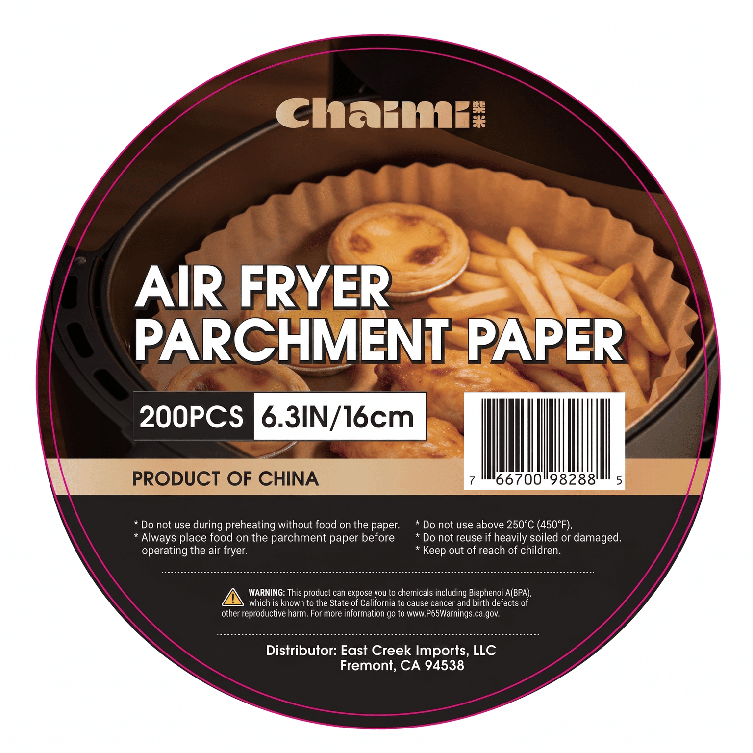Chaimi Round Air Fryer Paper - 6.3 Inch (16cm), 200 Count 1 pack