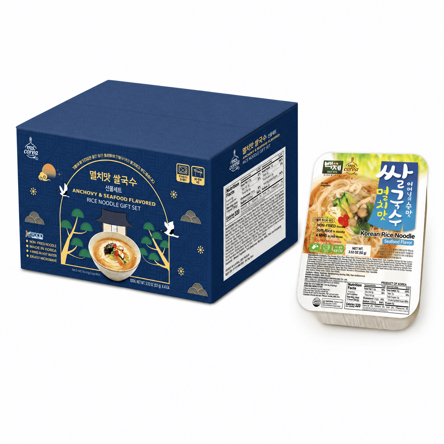 ms.corea Baekje Anchovy Seafood Flavor Rice Noodle 92 g*6 counts