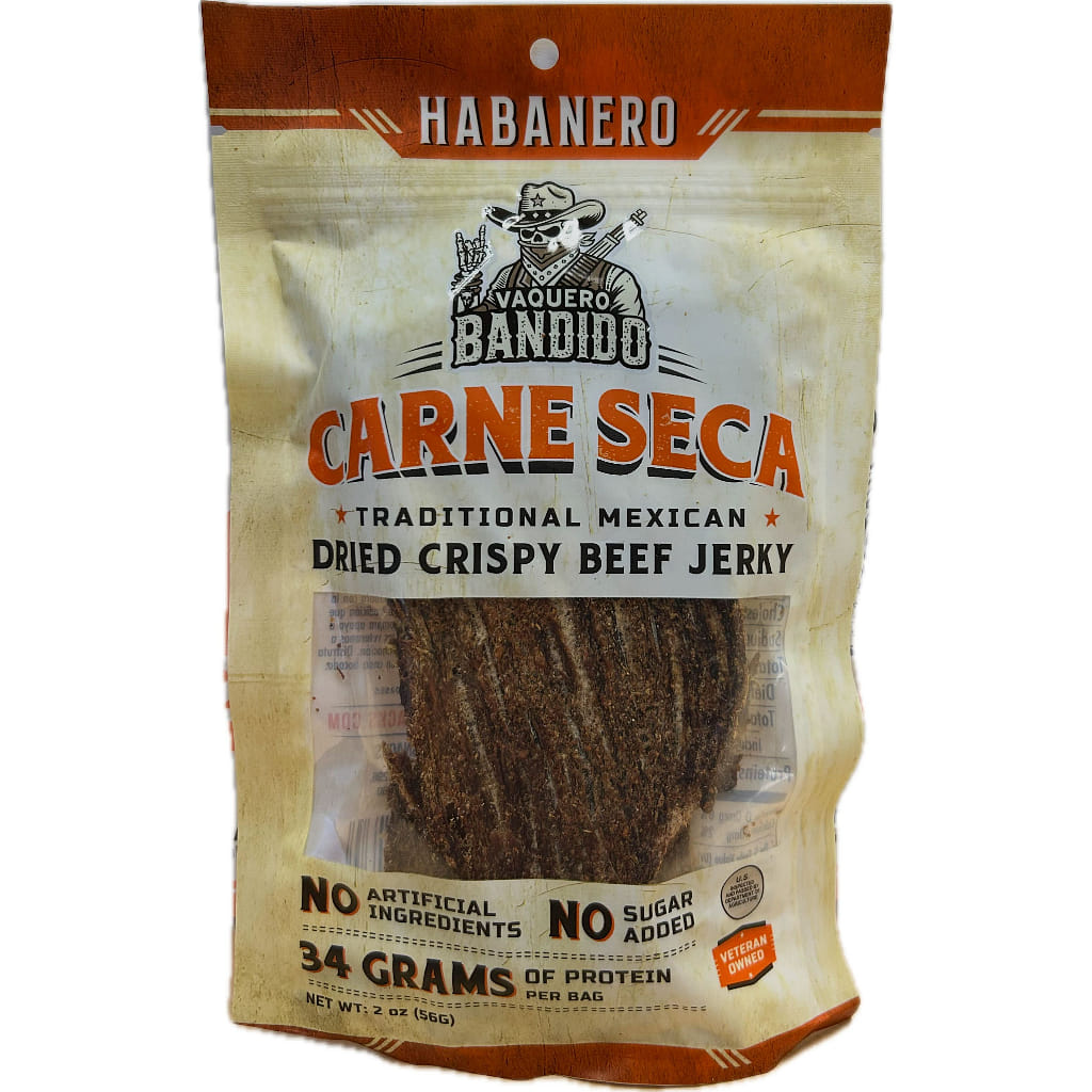 Carne bovina seca Vaquero Bandido, sabor habanero, tradicional mexicana e crocante 2 oz