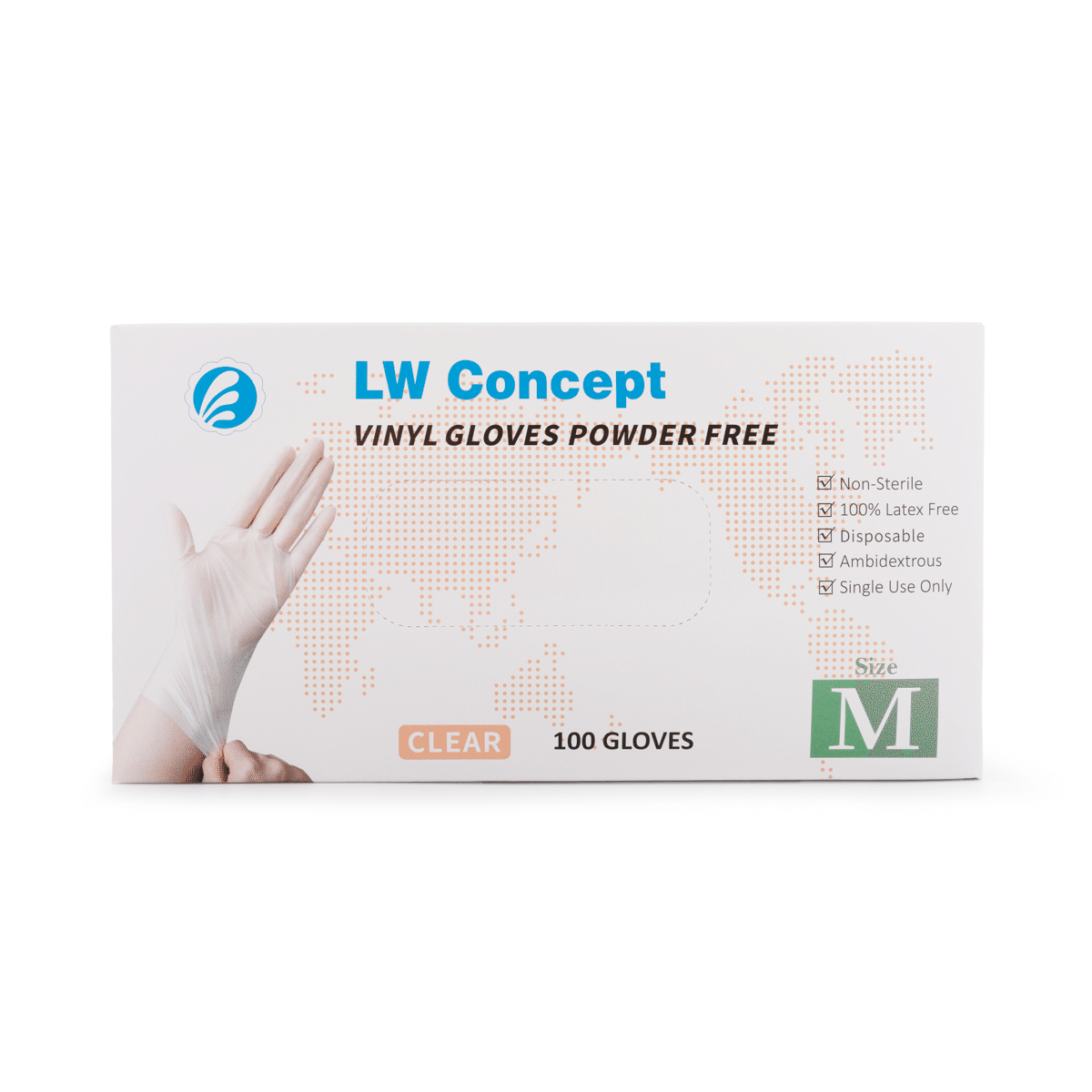 LW Concept Clear Rubber Gloves, Medium (100pcs) 1 box*10 pack