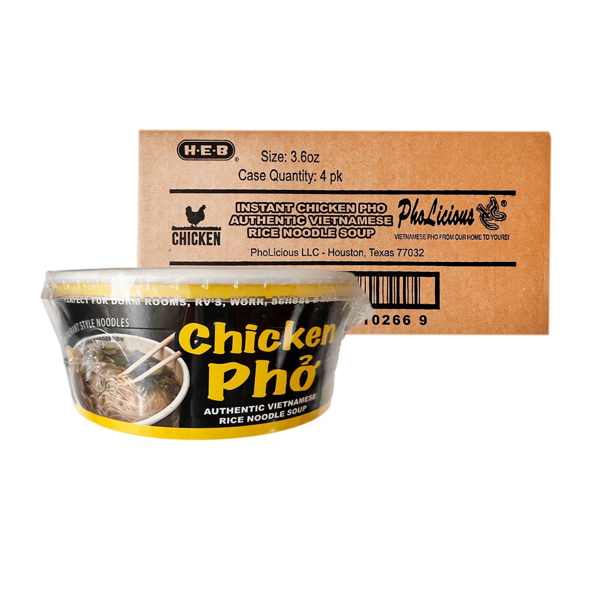 ชามก๋วยเตี๋ยวเฝอไก่สำเร็จรูป Pholicious (แพ็ค 4 ชาม) 3.6 ออนซ์
