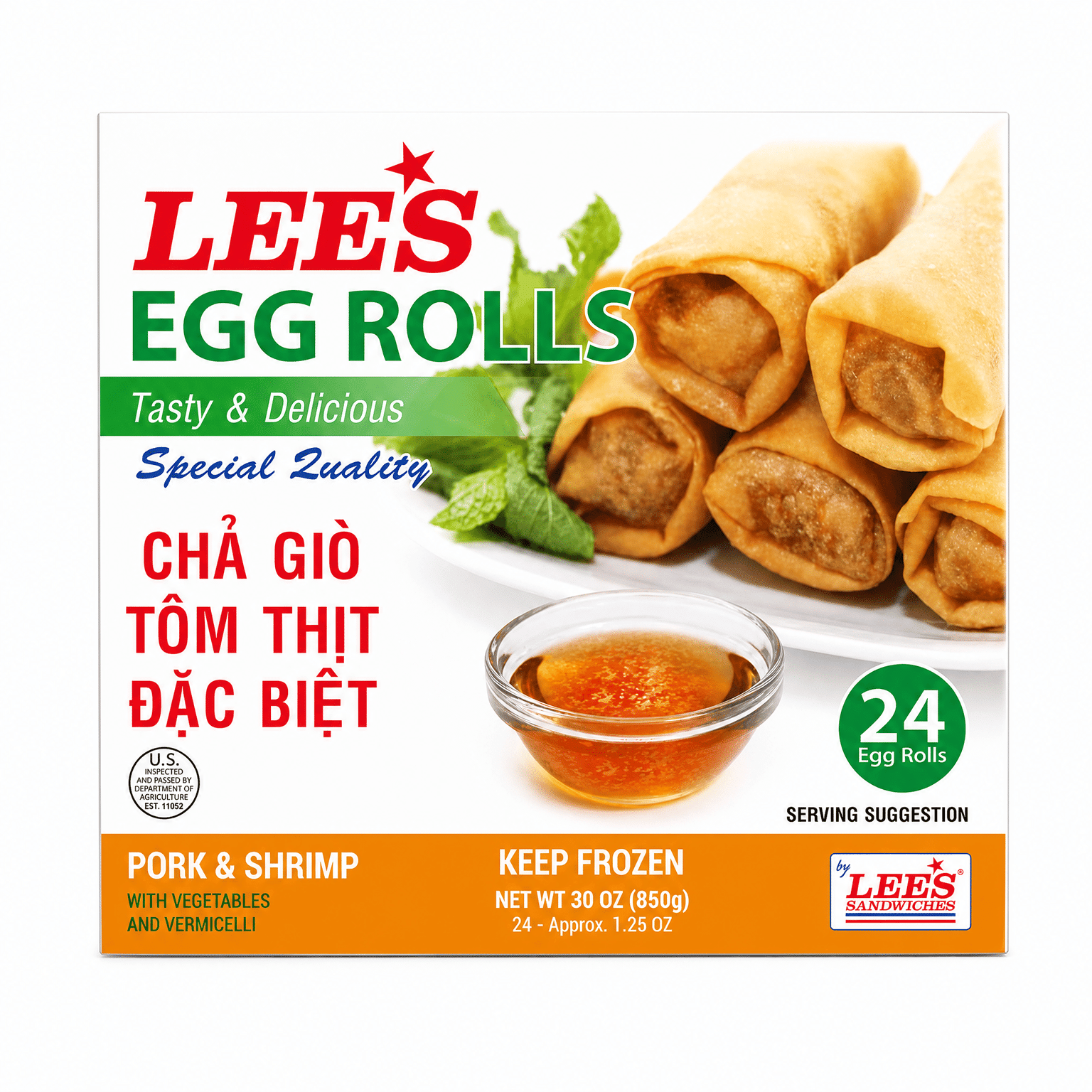 Lee’s Egg Rolls 越式猪肉虾仁粉丝春卷(24条装),冷冻 30 盎司