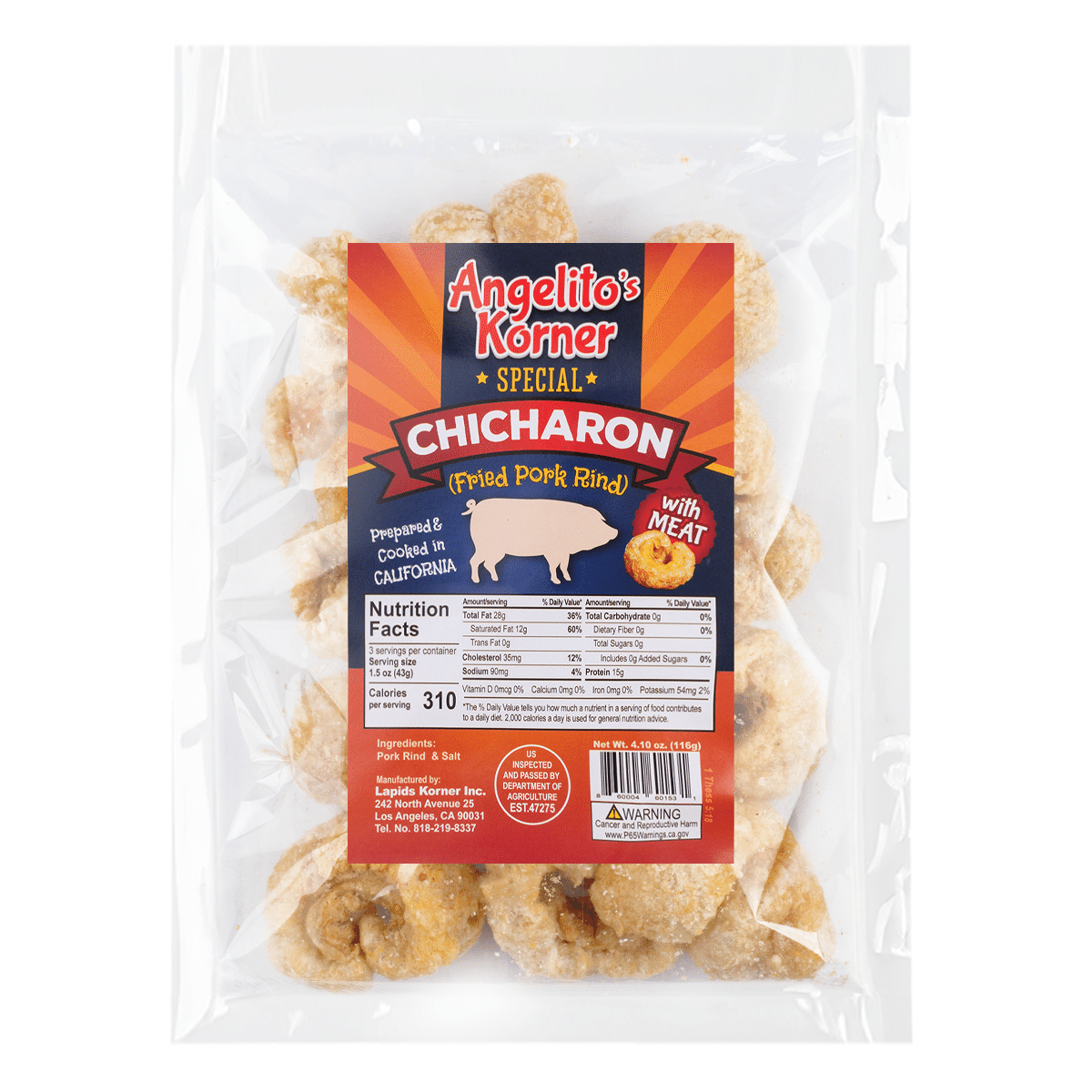 Angelito's Torresmo Especial Chicharon com Laman 4.1 oz
