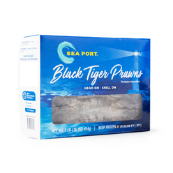 Sea Port Black Tiger Head On Shell On Prawns 13/15ct, Frozen 1 lb