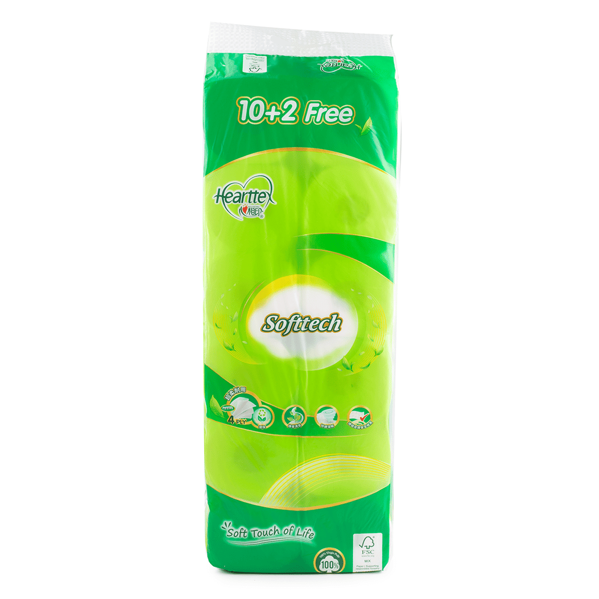 Hearttex 4-Ply Toilet Paper, Soft & Durable, Green Tea Scent, Embossed Design, 12 Rolls (10+2 Bonus) 12 each