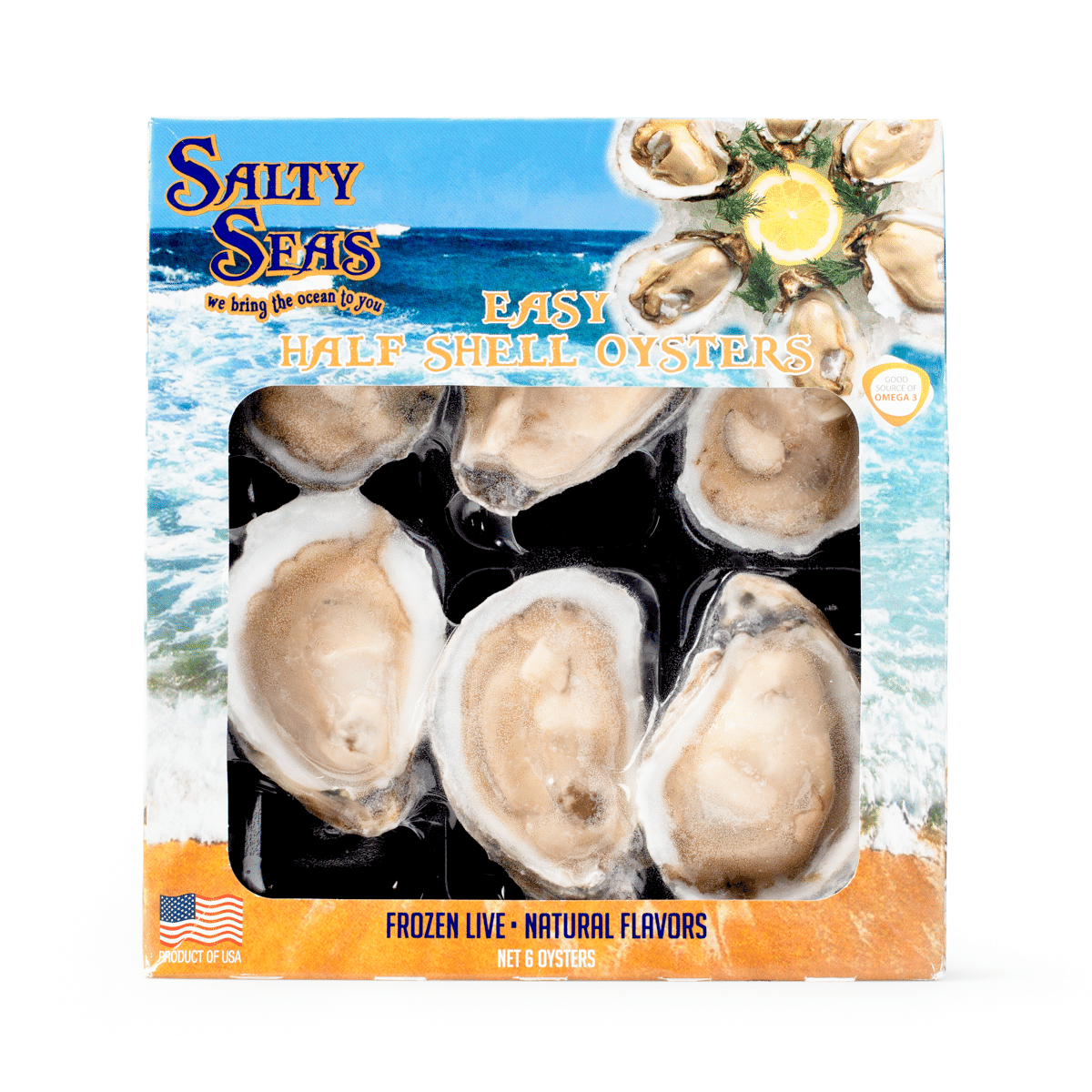 Salty Seas Wild Caught Eastern Half Shell Oysters 6ct 1 each
