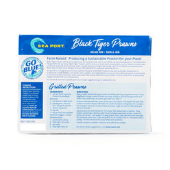 Sea Port Black Tiger Head On Shell On Prawns 13/15ct, Frozen 1 lb