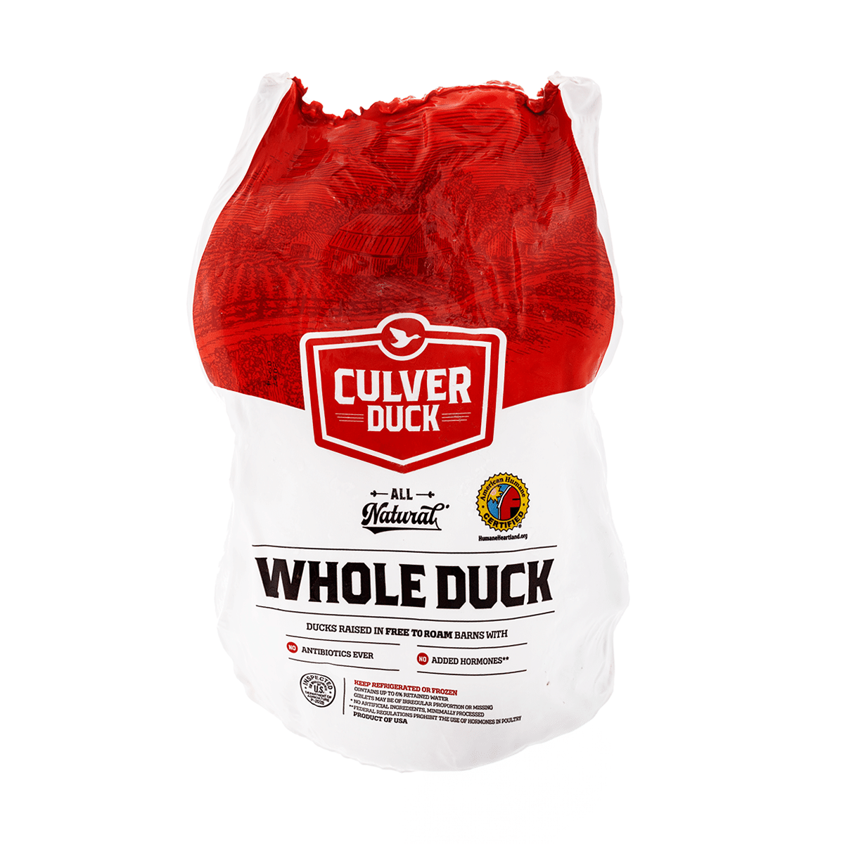 Culver Whole Duck (Head & Feet Off), Large Size, Frozen 4.5-5.5 lb