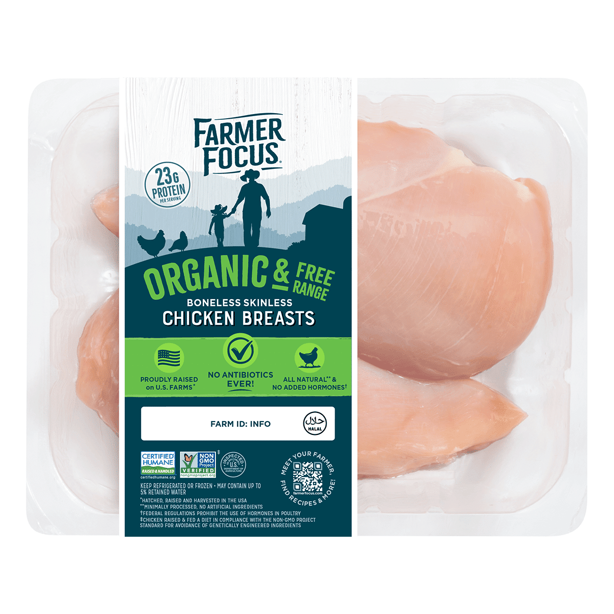 Organic & Free Range Chicken Boneless Skinless Breast Frozen 1-1.5 libra(s)