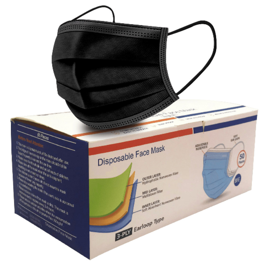 Disposable Face Mask 50pcs, Black 1 케이스*60 팩