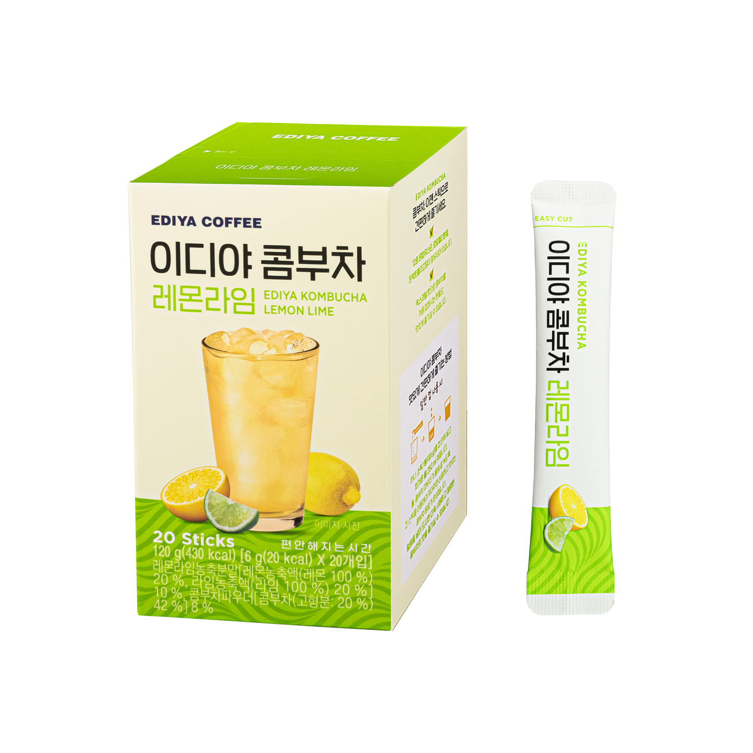 EDIYA Kombucha Powder with Lemon & Lime Flavor 20 Sticks 120 g