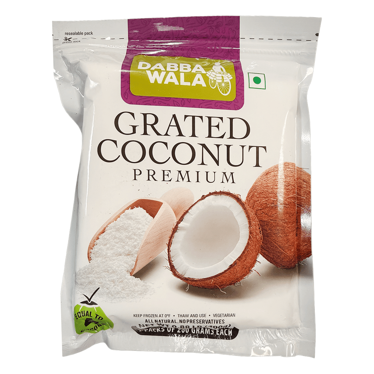 Dabba Wala Grated Coconut Premium (2 packs of 200 gms), Frozen 400 g