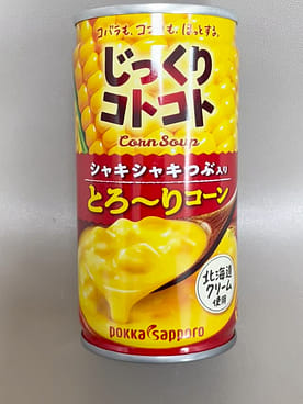 昭和レトロ　ポッカ TSUBU CORN SOUP　さくらももこ　水筒　激レア Pokka Sapporo Corn Soup Can 190g - Weee!